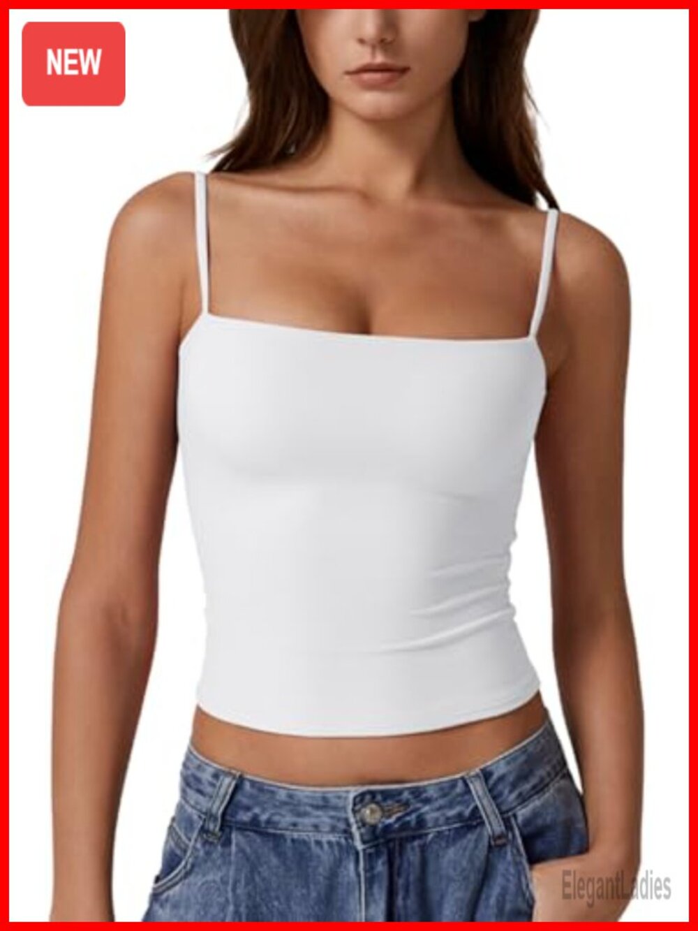 QINSEN Double Lined Basic Tank Top Adjustable Spaghetti Strap Camisole